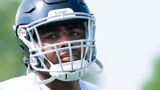 Tennessee Titans wide receiver Treylon Burks (16) watches drills during practice at Saint Thomas Sports Park Wednesday, June 1, 2022, in Nashville, Tenn.